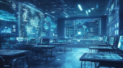 Poster - Futuristic digital classroom holographic iot in modern education for immersive learning