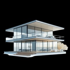 Poster - Modern Glass House with Scenic View and Elegant Architecture Design