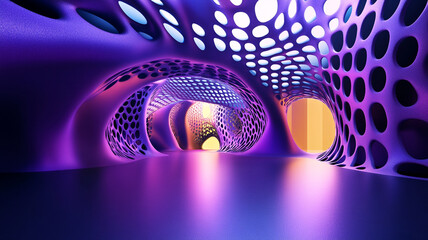 Poster - Digital art showcase of an abstract tunnel in purple and blue hues