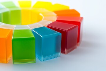 Aufkleber - A vibrant collection of transparent colorful blocks arranged in a circular pattern, capturing the essence of spectrum and light play, ideal for creative projects.