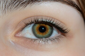 Poster - A striking close-up of a person's green eye, showcasing the intricate patterns of the iris and detailed texture of the eyelashes, highlighting uniqueness and identity.