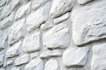 Fototapete - A close perspective of a white stone wall emphasizes its uneven surface texture, providing a minimalist yet intriguing aspect showcased in contemporary architecture.