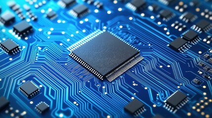 Fototapete - closeup view of intricate circuit board. modern tech components arranged with fine lines. advanced t