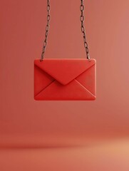 Poster - A vibrant red envelope hangs by a chain against a soft, warm background, creating a striking visual contrast and a playful aesthetic.