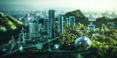 Poster - A visually captivating infographic showcasing the impact of emerging technologies on environmental conservation, with futuristic designs and data points.
