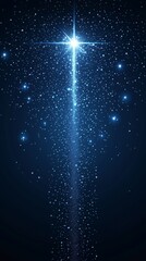 Wall Mural - radiant starburst with glowing blue particles forming a vertical stream in deep space
