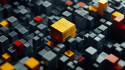 Poster - Abstract arrangement of colorful cubes on a dark surface in a creative design