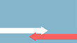 © MAHIJO - A white arrow pointing right and a red arrow pointing left, symbolizing opposition or direction change on a blue background