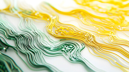 Poster - Colorful wave patterns of wire strands arranged on a white surface
