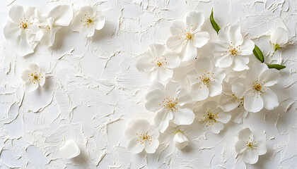 white blossoms on a textured white background