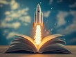 © Viktor - Rocket blasts off from open book. Education and business startup concept. Knowledge launches new venture. Inspiration and innovation. Ideal for business, education and motivational content.