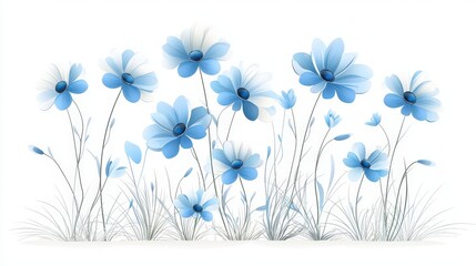Fototapete - Flat-style blue daisy flower clipart with bold petals, placed on a white canvas, ideal for spring themes and graphic projects.