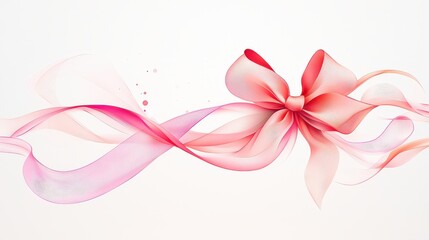 Poster - Flat-style vector clipart of a soft pink ribbon border with loops and flowing curves, isolated on a white background.