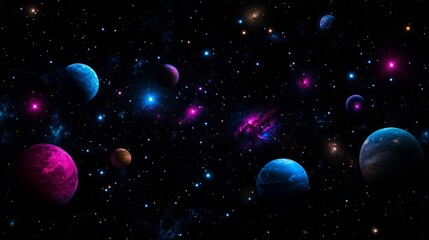 Wall Mural - colorful planets and stars in deep space with bright nebulae and galaxies