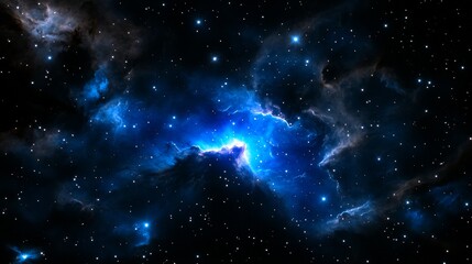 Wall Mural - deep space nebula with blue and black clouds and starry sky