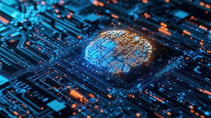 Poster - Glowing ai interface on digital device an intimate viewpoint in tech environment