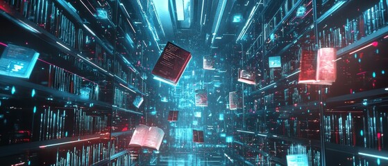 Poster - Ai-powered urban library a digital sanctuary with holographic displays and immersive learning
