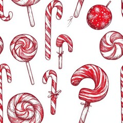 Canvas Print - Christmas Candy Cane and Lollipop Seamless Pattern