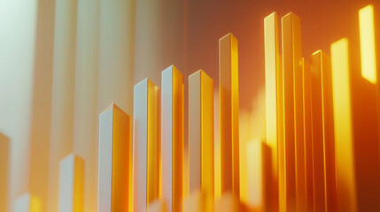 Poster - Abstract arrangement of golden pillars reflecting light in a vibrant display