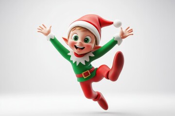 Cute christmas elf jumping and celebrating christmas holidays