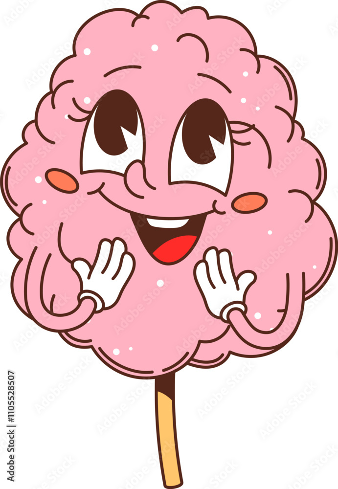 Cartoon groovy fast food cotton candy character. Fast food sweet cotton ...