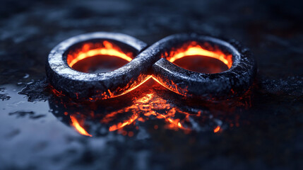 Poster - Symbol of infinity with glowing orange detail on dark surface