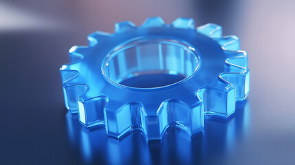 Poster - Translucent blue gear on reflective surface showcasing detailed design and texture at close range