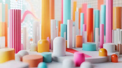 Poster - Colorful abstract cityscape with vibrant geometric shapes and patterns in a playful arrangement