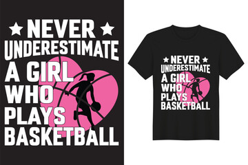 never underestimate a girl who plays basketball vector t-shirt design