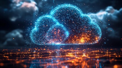 Poster - interconnected digital cloud network encircling the planet in vibrant colors global cloud computing 