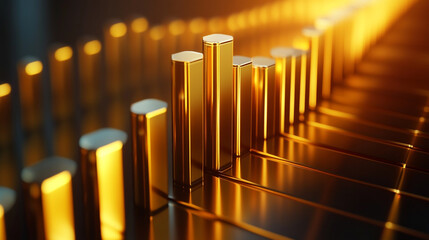 Poster - Abstract representation of golden bars creating rhythmic patterns in a visual display
