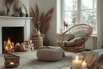 Poster - Cozy Living Room Fireplace Winter Decor