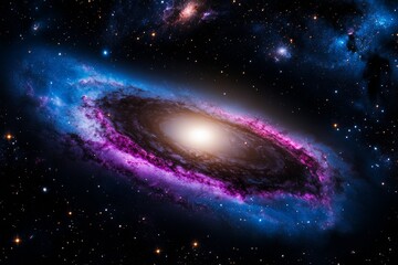 Wall Mural - spiral galaxy in deep space with bright core and colorful nebulae