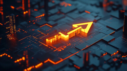 Poster - Future technology concept with glowing arrow on digital circuit background