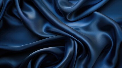 Navy blue silk satin texture with elegant folds for design.