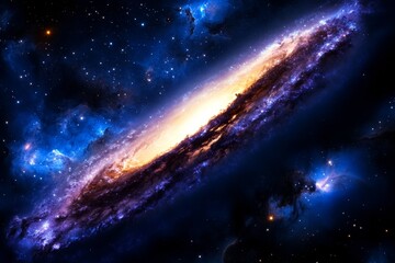 Wall Mural - bright spiral galaxy with blue and gold hues in outer space