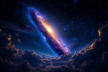 Wall Mural - vivid galactic spiral illuminating night sky with cloud formations