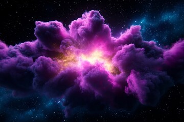 Wall Mural - vibrant purple and pink cosmic cloud with bright light in deep space