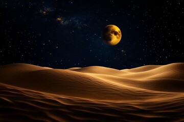 Wall Mural - golden desert dunes illuminated by full moon and starry sky at night