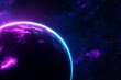 © Stock AI - Glowing Purple and Blue Planet with Cosmic Clouds and Starry Sky in Deep Space