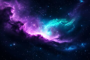 Wall Mural - vibrant purple and teal nebula in deep space with bright stars and cosmic dust