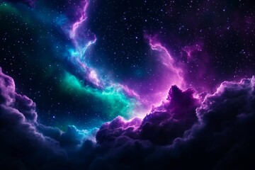 Wall Mural - majestic purple and green nebula with stars and dark clouds in deep space