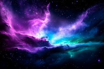 Wall Mural - stunning purple and blue nebula in deep space with bright stars and cosmic clouds
