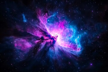 Wall Mural - stunning purple and blue nebula in outer space with bright stars and galactic clouds