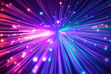 Aufkleber - Abstract vibrant neon fiber optic lines radiating outwards creating dynamic tech aesthetic. Colorful lines, lights suggest speed, data flow. Image evokes innovation, future trends. Suitable for tech