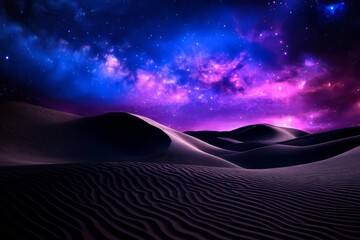 Wall Mural - Majestic Night Sky Over Desert Dunes with Vibrant Milky Way Galaxy and Starry Sky