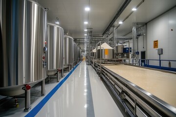 Aufkleber - Liquid food flows through modern food processing plant equipment