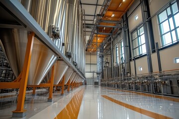 Aufkleber - shiny steel tanks and pipes are filling a modern food processing factory