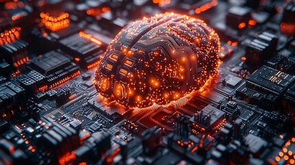 Poster - Glowing Digital Brain with Turning Gears   Symbolizing the Intersection of Human Creativity and AI Driven Business Vision