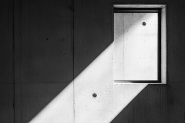 Poster - Artistic capture of a concrete wall featuring a distinct light shaft, emphasizing minimalism and evoking feelings of peace and contemporary simplicity.